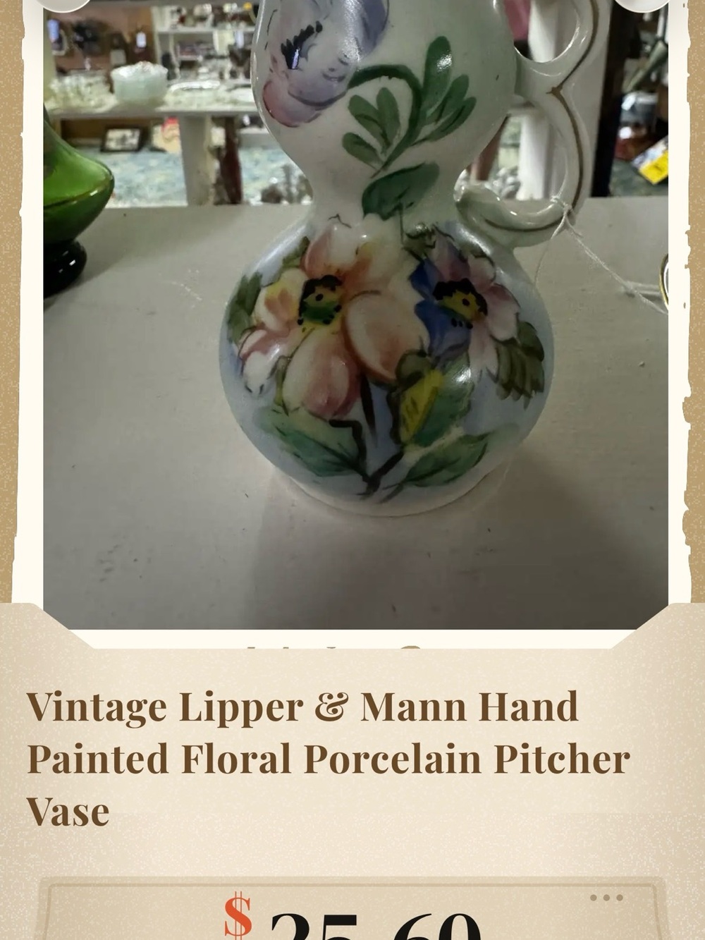 Hand-Painted Floral Porcelain Pitcher Vase - White with Pastel Flowers